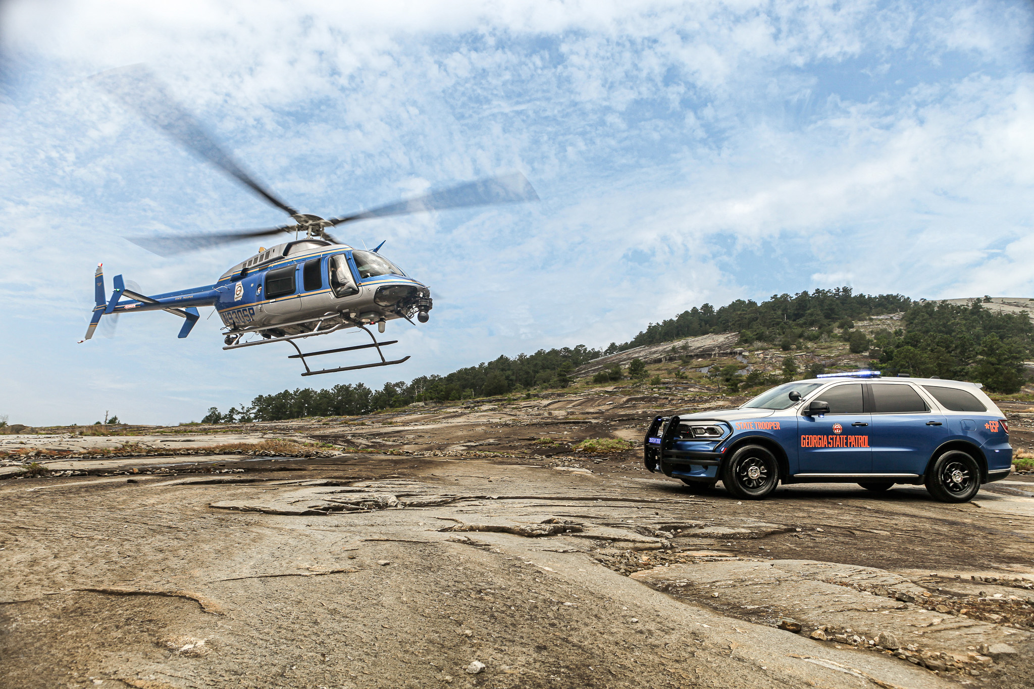 Georgia State Patrol Dodge Durango and GSP helicopter at Stone Mountain